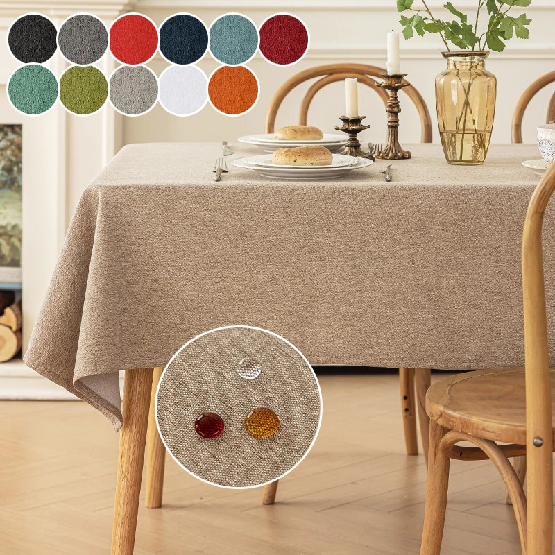 Waterproof Rectangle Tablecloth Oil Resistant Artificial Linen Fabric Washable for Kitchen Dining Room Furniture Protector Decor