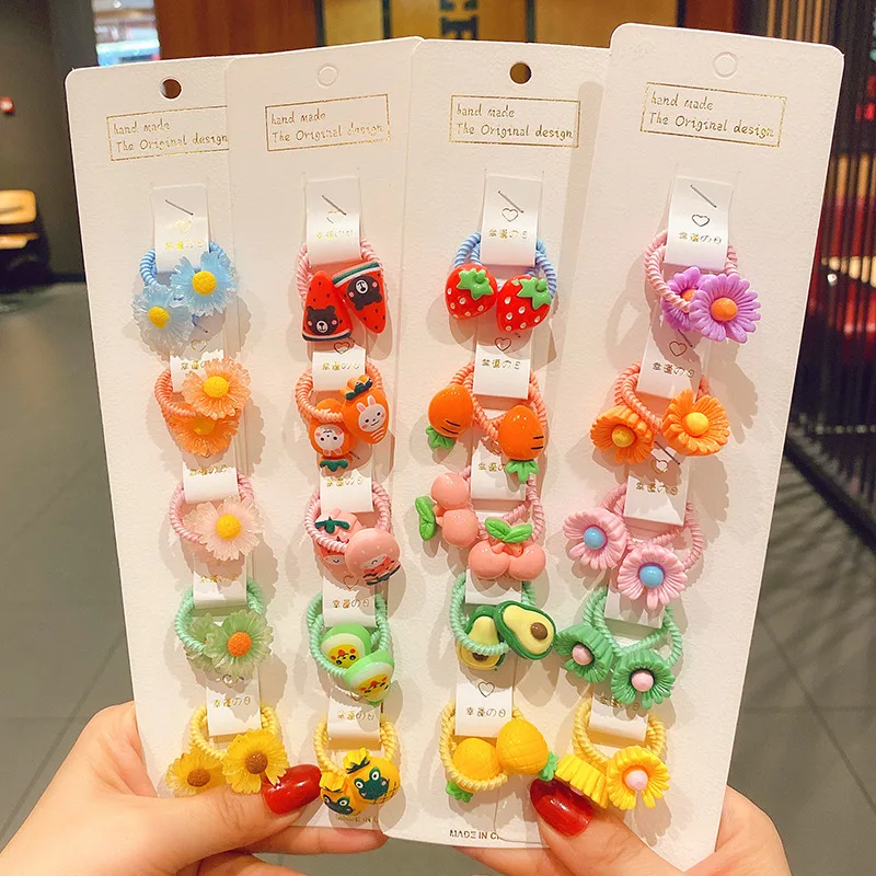 40Pcs/Set Colorful Flower Animal Girls Hairbands Sweet Fruit Elastic Hair Ropes Scrunchies Kids Hair Ties