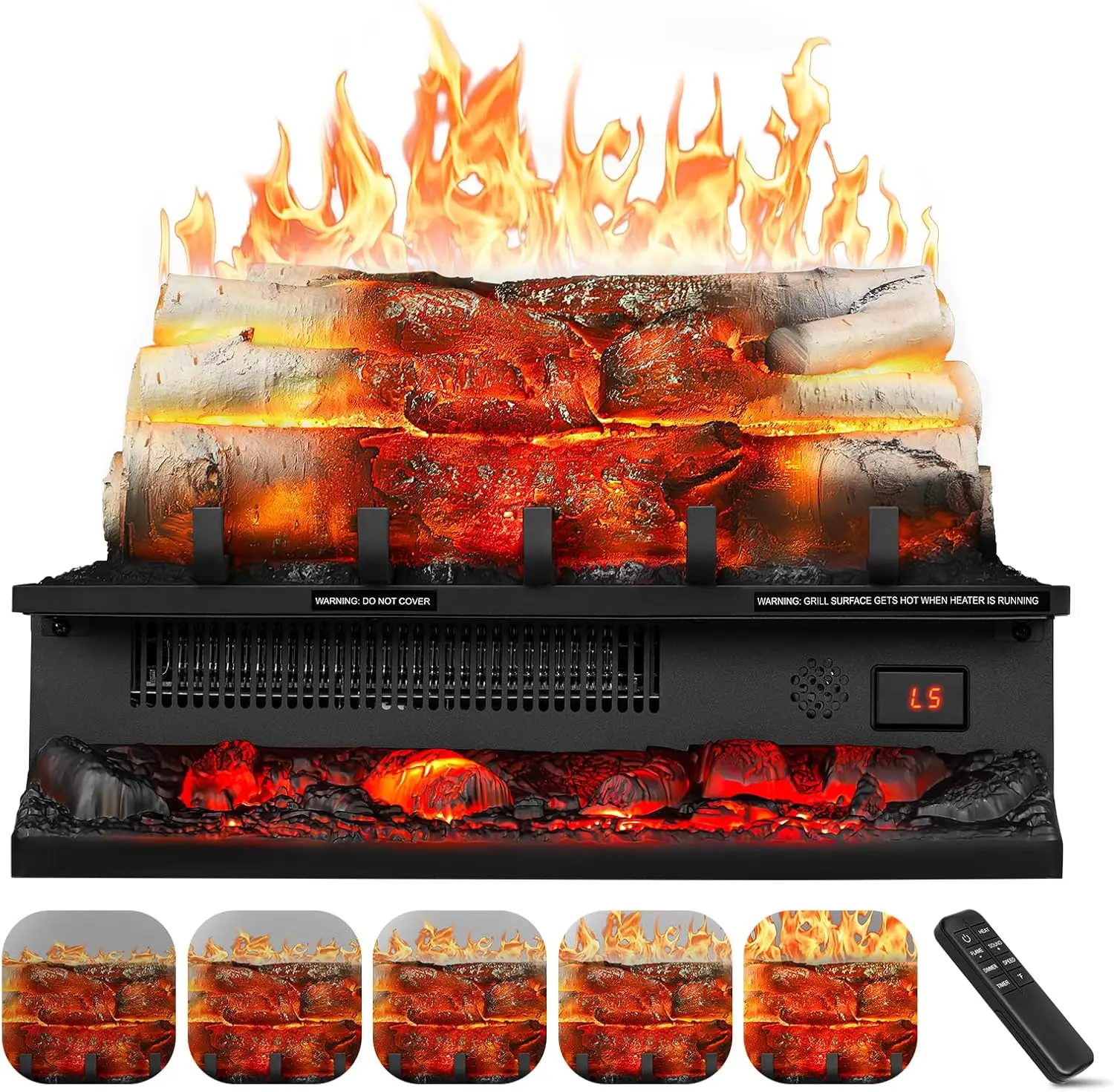 

Electric Fireplace Log Set Heater 750W/1500W, Electric Log with Adjustable 5 Flame Brightness&Speed/3 Music Sounds/Remote