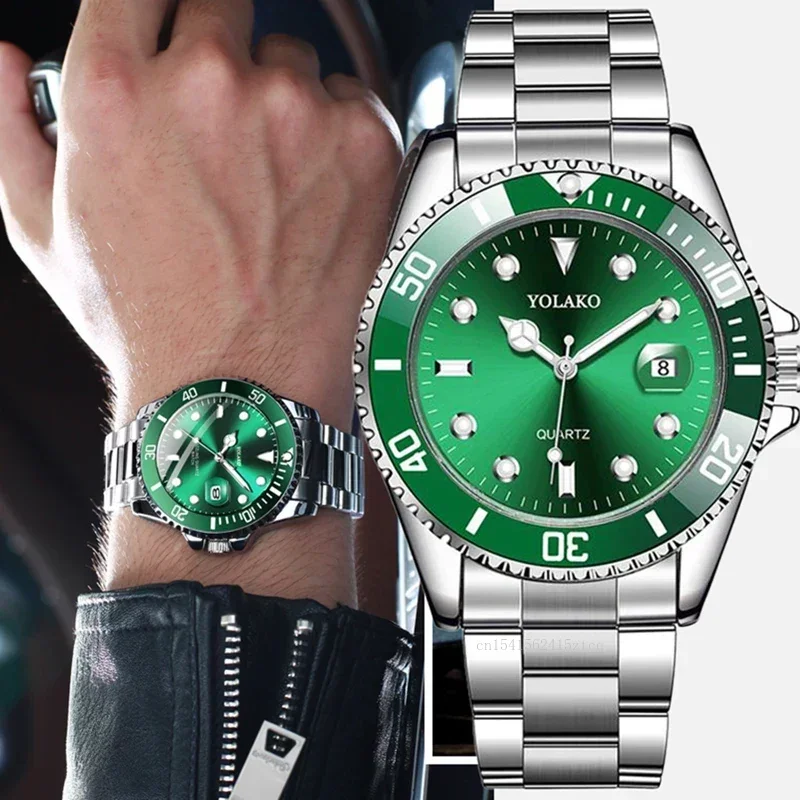 

Sell Like Hot Cakes Fashion Stainless Steel Wristwatch Men Quartz Calendar Green 2024 Best Selling Products Dropshipping Relogio