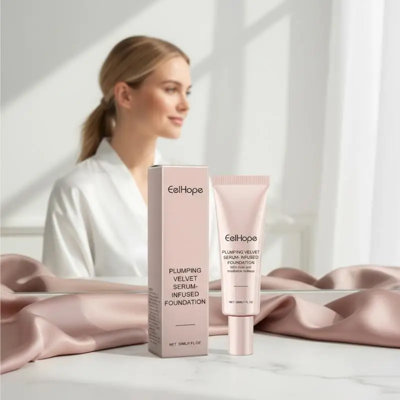 2-in-1 Plumping Velvet Serum-Infused Foundation Makeup Multifunctional Lightweight Magic Color Changing Foundation Cream Matte