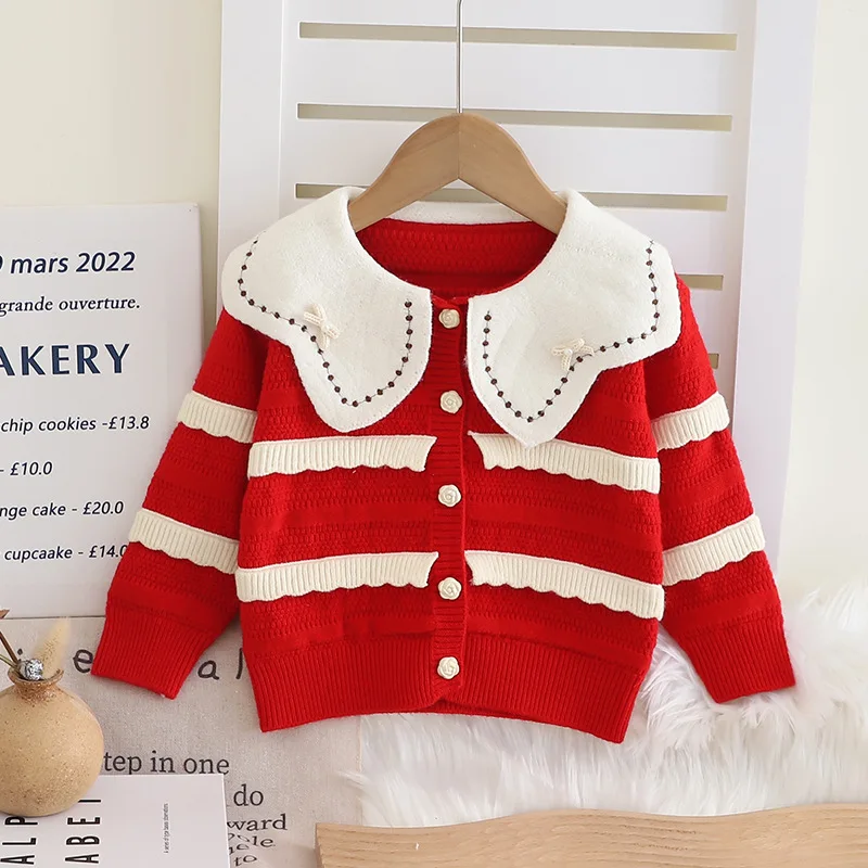 

New Children Cardigan Spring Autumn Kids Clothes Sweet Stripes Cardigan Little Girl Sweater Soft Fashion Kids Coats Tops IY07061
