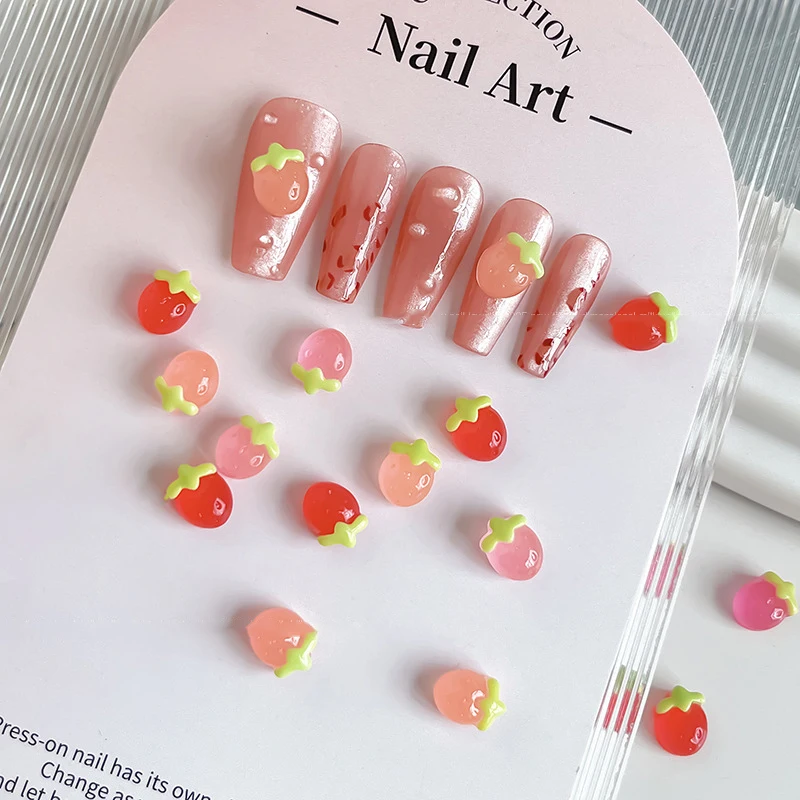 50 pièces créatif Kawaii gelée fraise cerise ongles breloques glace Transparent coloré fraise résine Nail Art décorations bricolage