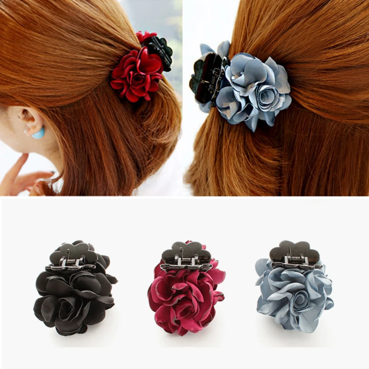 New Korean hair accessories Hair accessories fabric rose flower hair clip tray hair grab clip for ladies image 6