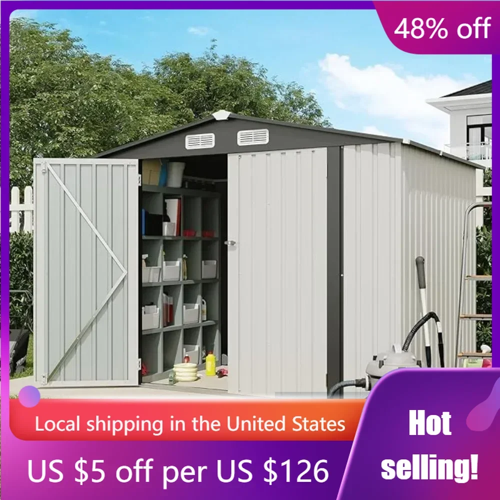 

Outdoor Storage Tool House for Backyard Gardening Tools Patio Mini Pc 8x6 FT Outdoor Storage Shed Double Door W/Lock Galvanic