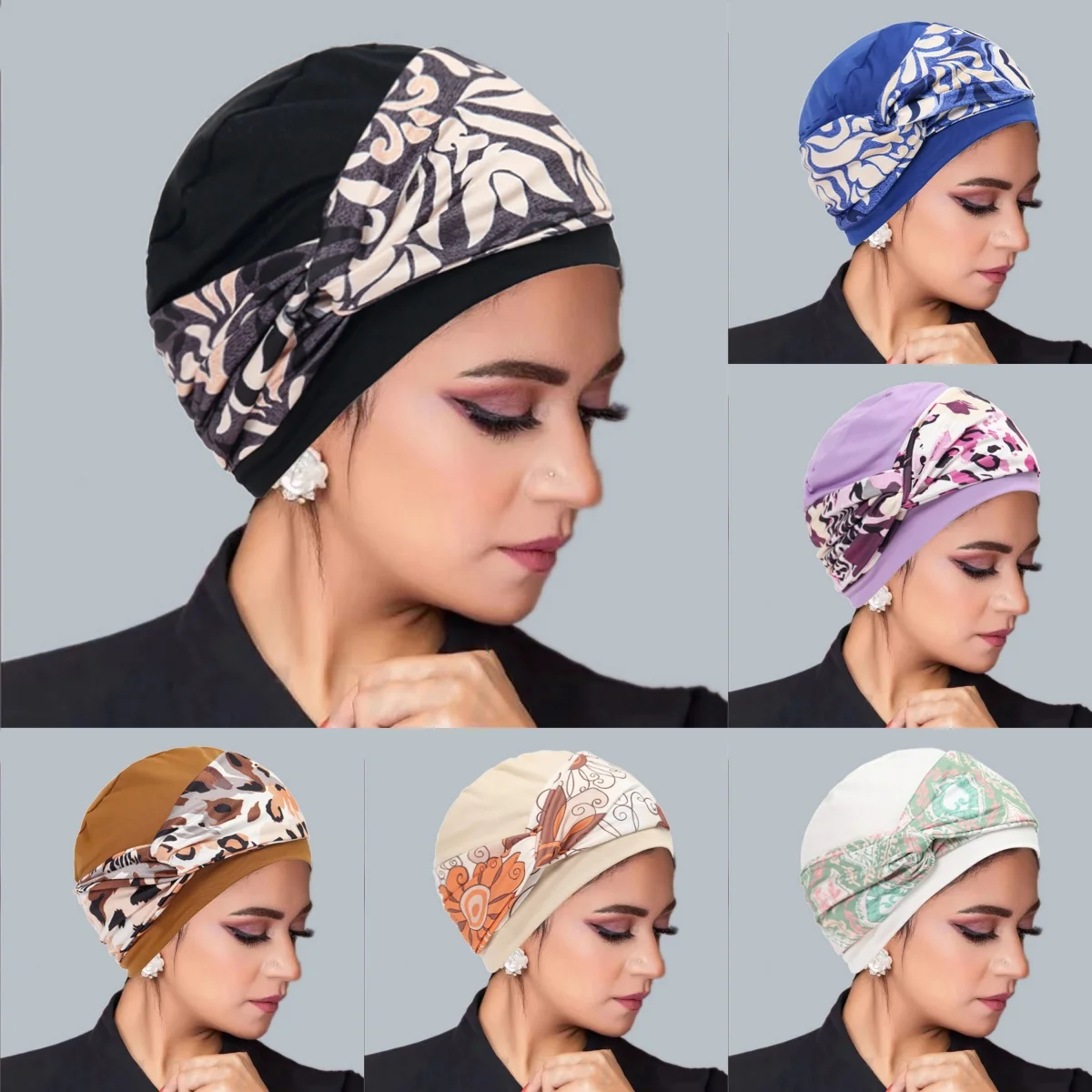 

Fashion Women Hijab Chemo Cap Twist Knot Print Muslim Turban Beanies Bonnet Strech Indian Headwrap Scarf Hair Loss Hat Headwear