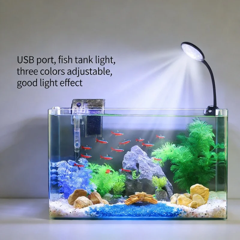 Fish Tank Light USB Small Clip LED Aquarium Light Color Changing Adjustable Splash Proof Waterproof Restore Natural Colors Nano