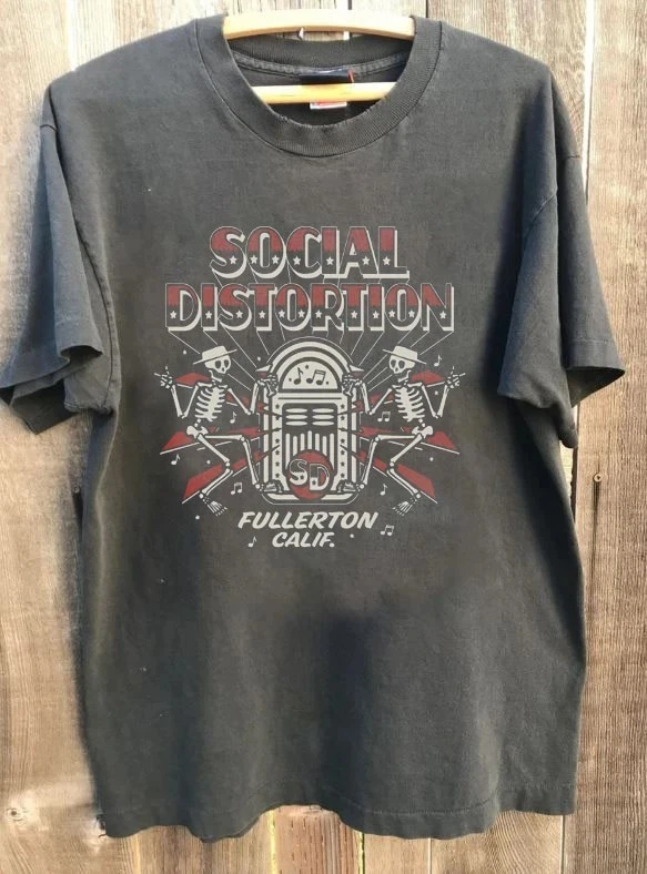 Camiseta da banda Social Distortion Tour, design raro, camiseta unissex cinza, camisetas gráficas Harajuku