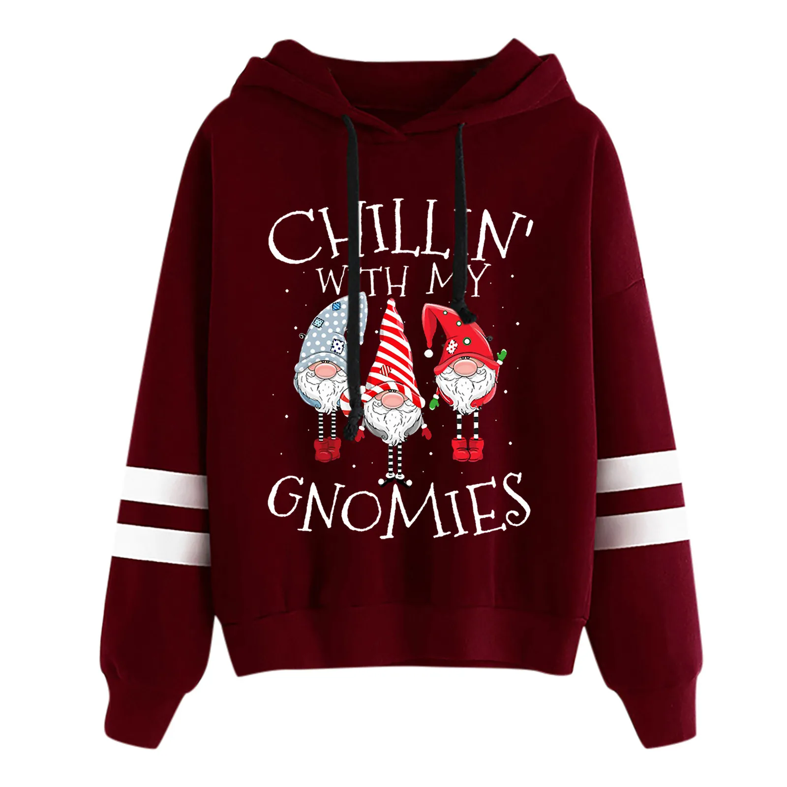 

Women's Winter Christmas Gnome Santa Letters Print Hooded Long Sleeves Drawstring Sweatshirt Casual Fashion Pullover Tops