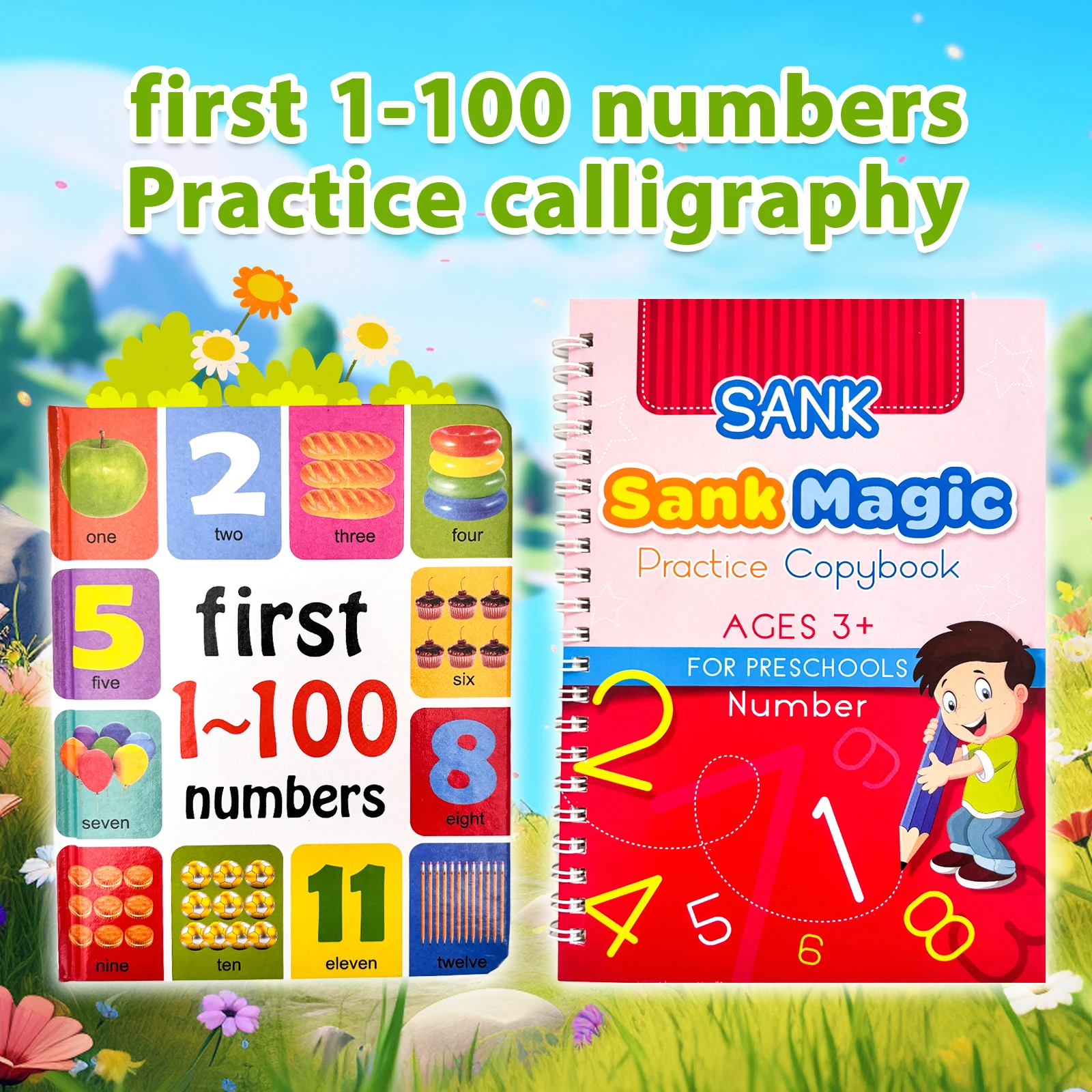 Copybook Sank Magic And 1-100 Number Book Magic Practice Copybook Pen Preschool Children Calligraphy Reusable Writing Book Gifts