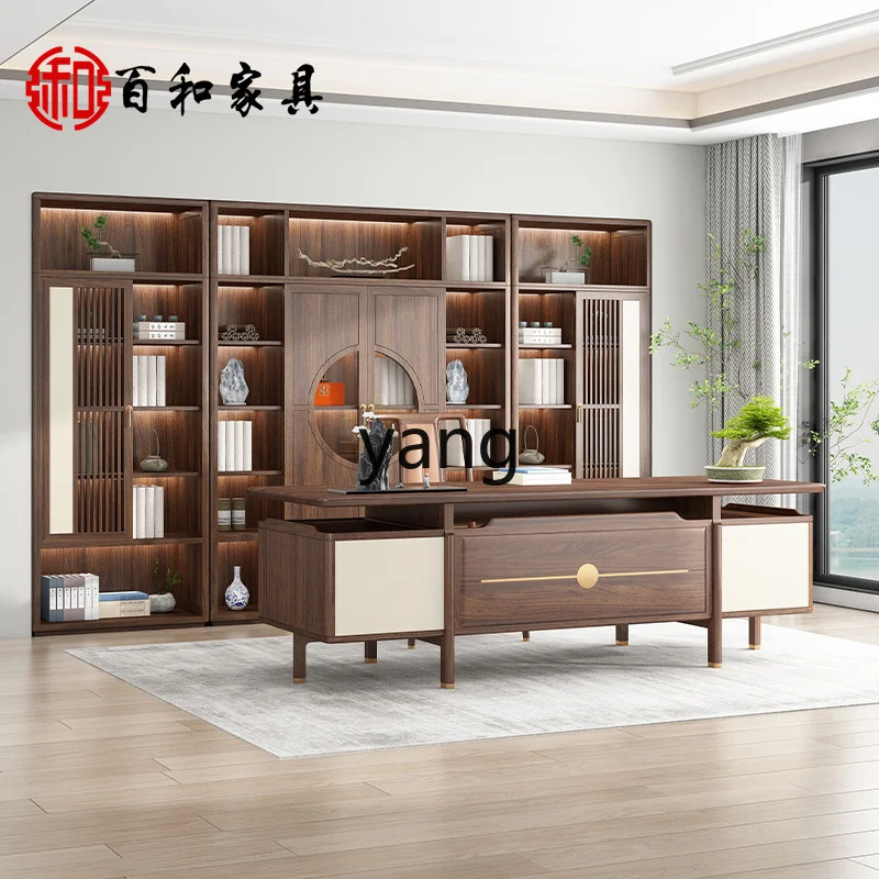 LXL New Chinese Style Solid Wood Desk Chair Combination Boss Desk Executive Desk Home