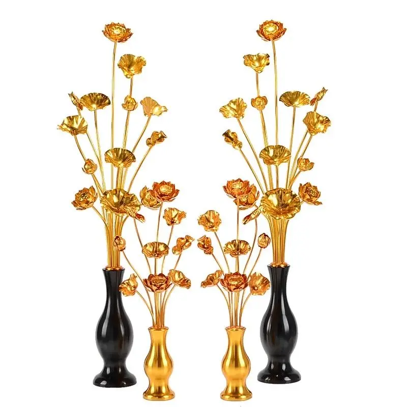 

1 pair of aluminum vases, living room home simulation flower home offering Buddha lotus ornament