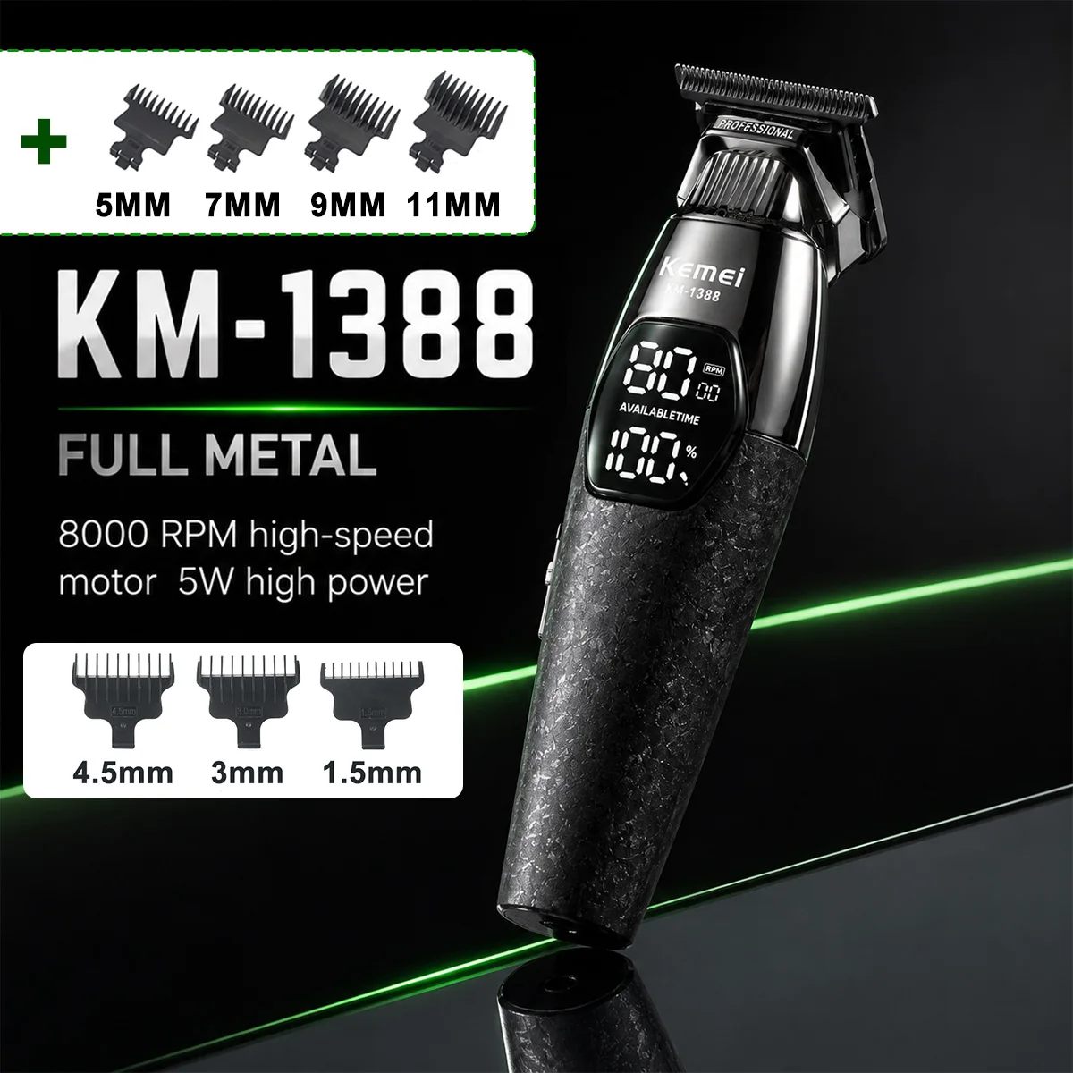 kemei-km-1388-メンズバリカン-dlc-ブレード-8000rpm-5w-モーター-フルメタル-led-ディスプレイ仕上げ機-プロフェッショナルヘアトリマー