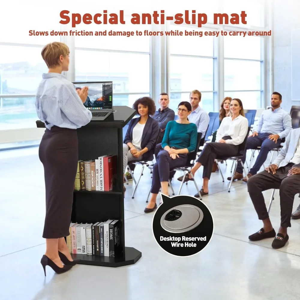 大型2段木製演台、読書台付き、高さ49インチの演壇スタンド、教会説教壇スタンド、配線穴付き