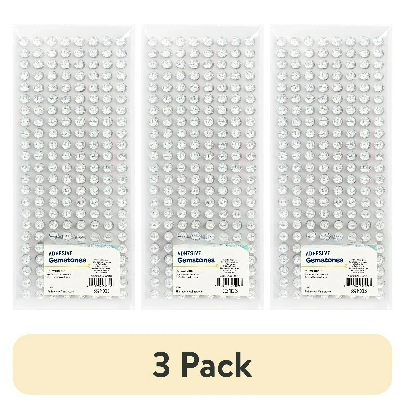 

(3 pack) Clear Round Adhesive Gemstone Stickers, 552 Count, 9mm Craft Gems