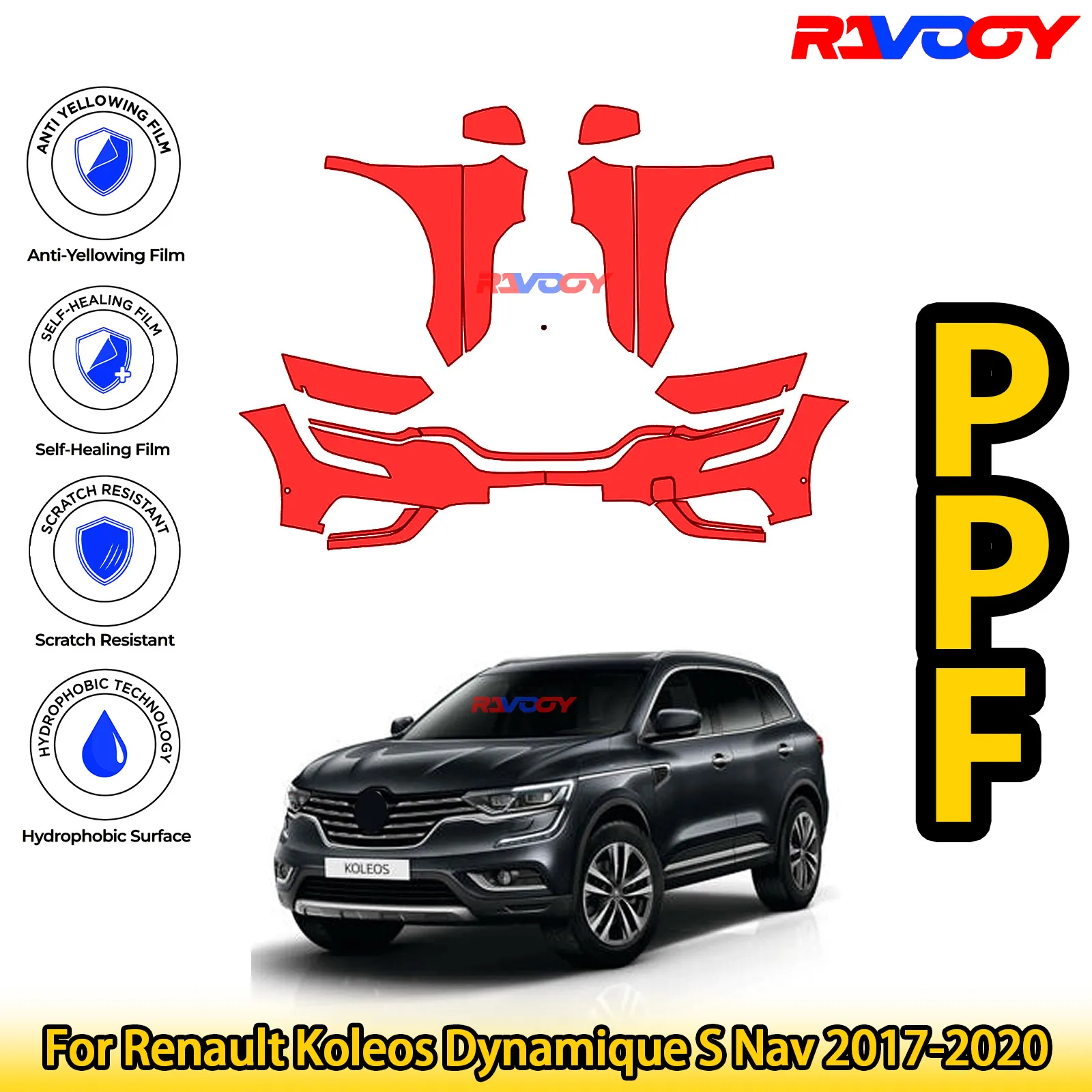 

For Renault Koleos Dynamique S Nav 2017-2020 Glossy Matte Black Precut front PPF Kit Paint Protection Film