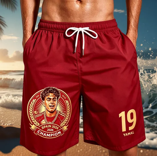 2026 New Best-Selling Printed Beach Shorts , Spanish Red Style，Quick Drying, Breathable Family and Child Wear