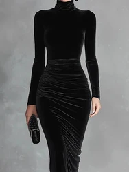 Autumn Winter Women Long Sleeve Elegant Turtleneck Dresses Ladies Casual Patchwork Solid Party Dresses Streetwear Dropshipping