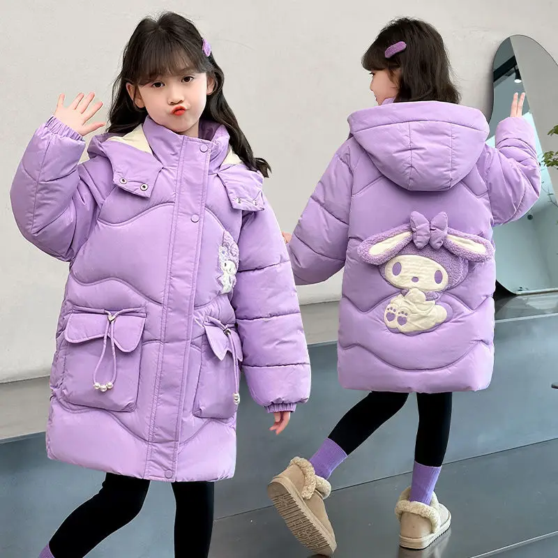 Sanrio Kuromi Girl Hooded Cotton Clothes My Melody Princess Style Thicken Cotton Padded Jacket Coat Hello Kitty Kawaii Cartoon