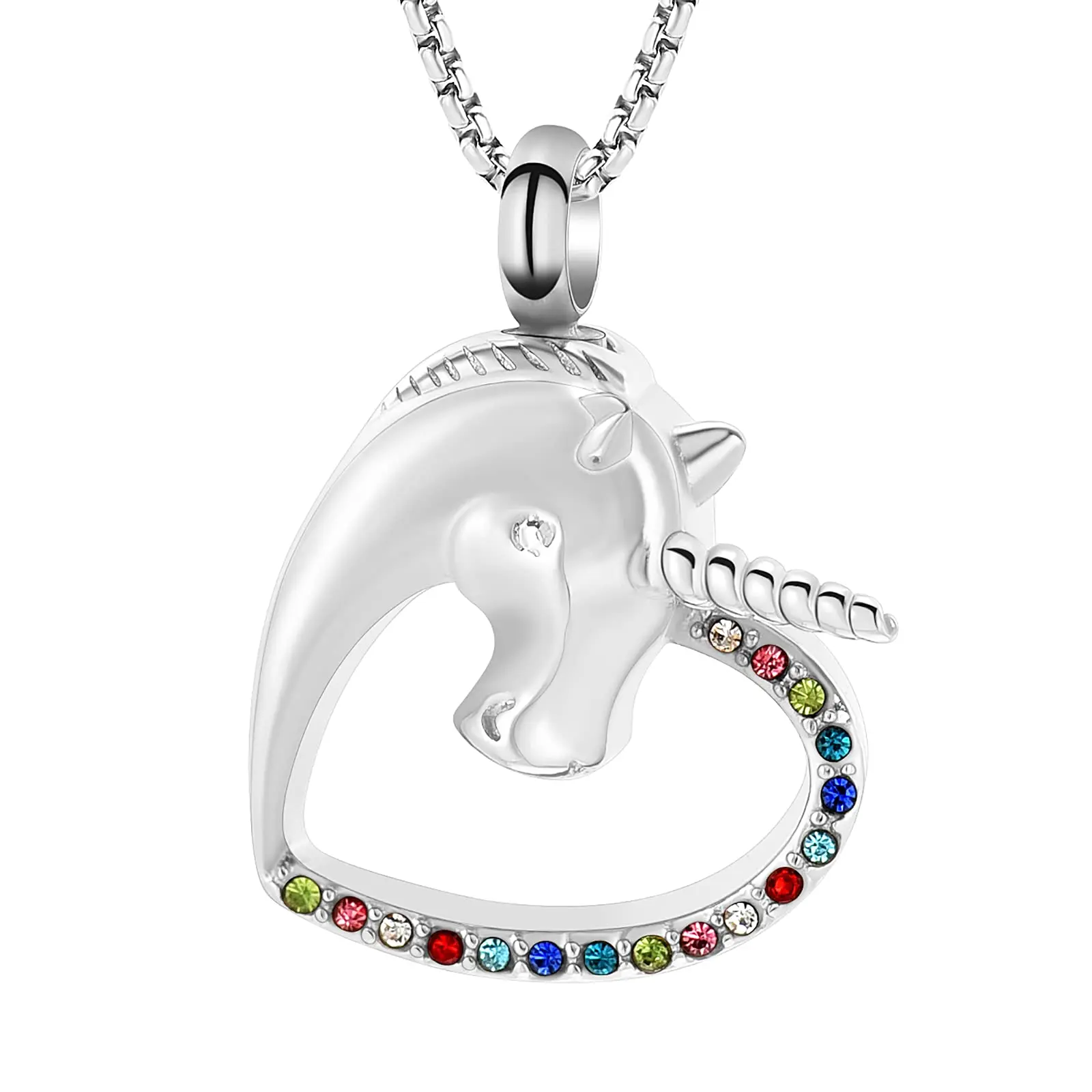 Unicorn Cremation Jewelry for Ashes Stainless Steel Inlaid Crystal Memorial Urn Pendant Necklace Loved Ones Keepsake for Women