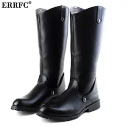 Fashion New Mens Long Knee Boots Black Round Toe PU Leather Cowboy Motorycycle Riding Soldiers Shoes Leisure Zapatos 38-44