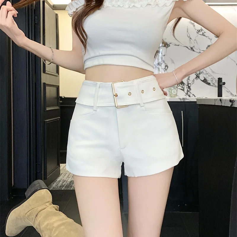 

Design Sensation Casual Pants Black White Suit Women's Belted Short Pants Summer New Style Elegant Personality Chinese Brand