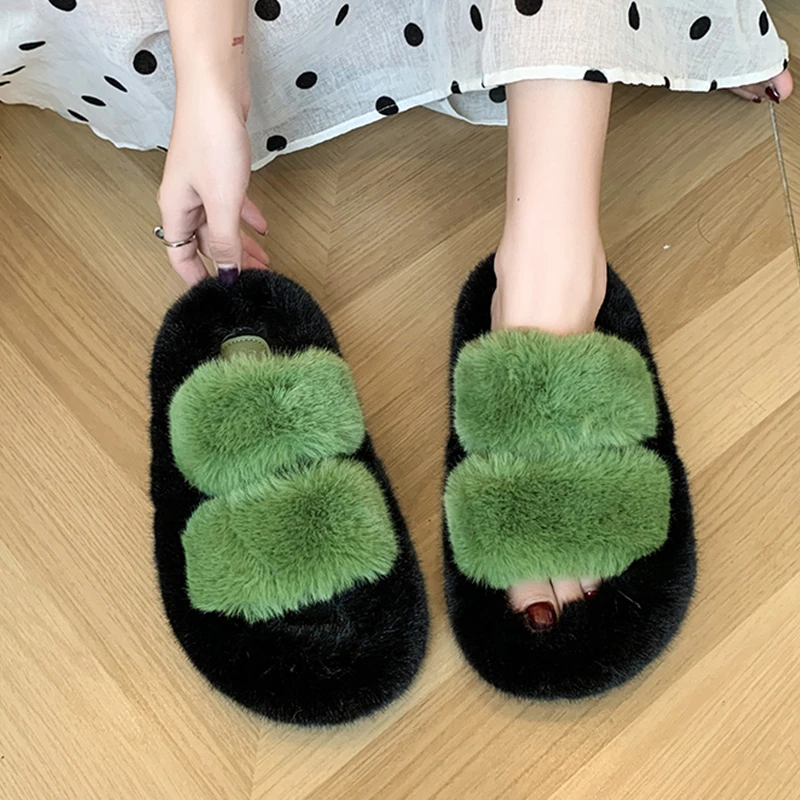 Med Shoes Woman\'s Slippers Flock Luxury Slides Fur Flip Flops Platform 2024 Designer Plush Soft Flat with fur Rome Rubber Fashio