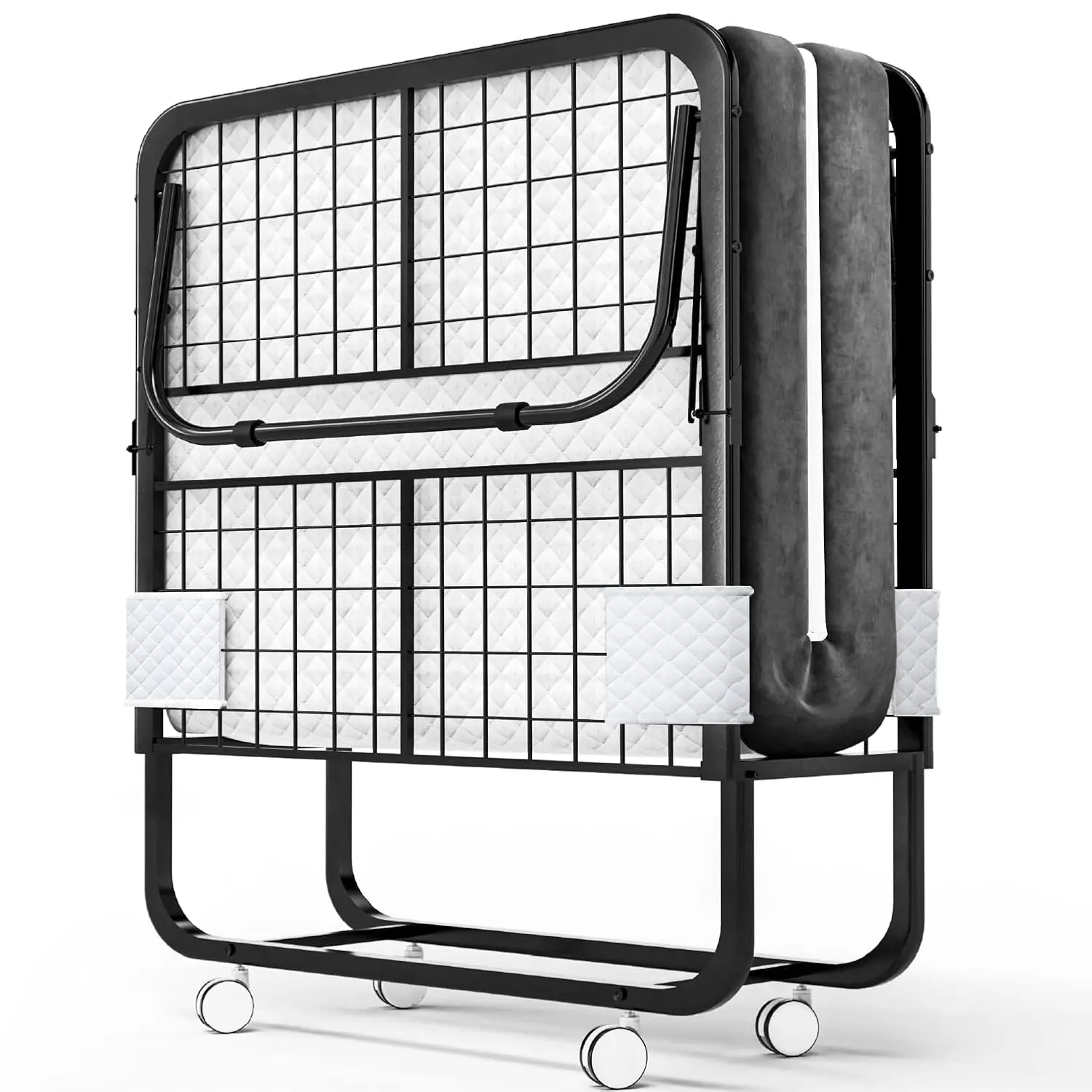 Folding Bed with Mattress - 75x38 Twin Size Frame - Portable Rollaway Guest Bed with 5-inch Memory Foam Mattress, Customized