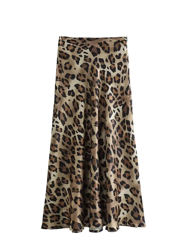 HH Gonna longuette a vita alta vintage con stampa leopardata moda donna Gonna longuette casual estiva da donna elegante