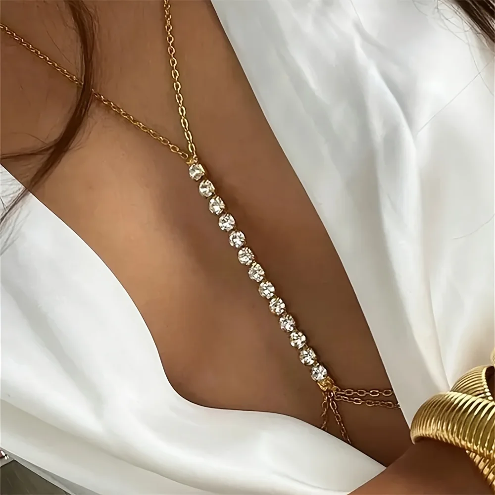 Simple Chest Chain Jewellery Harness Rhinestone Bra Bikini for Women Belly Waist Chain Body Sexy Lingerie Luxury Top Gift