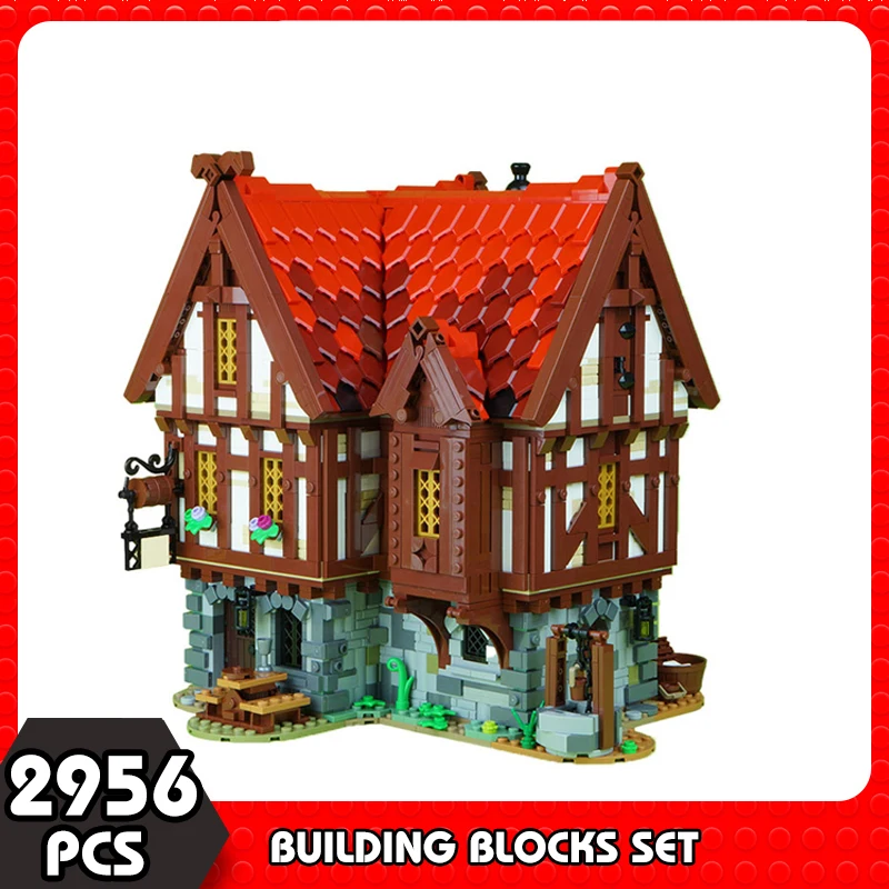 MOC Medieval Architecture Castle Retro Manor Building Blocks City Street Scene Medievals House Villa Bistro Bricks Toys Children