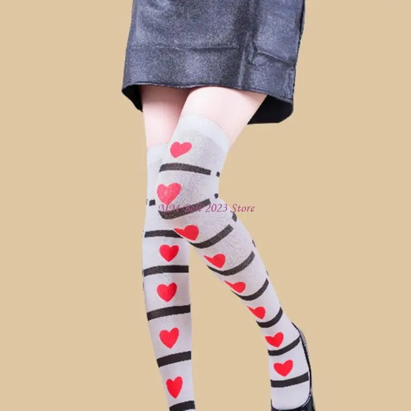 49ME Heart Halloween Printed Thigh High Socks Stretchy Polyester Hosiery For Women Party Costume