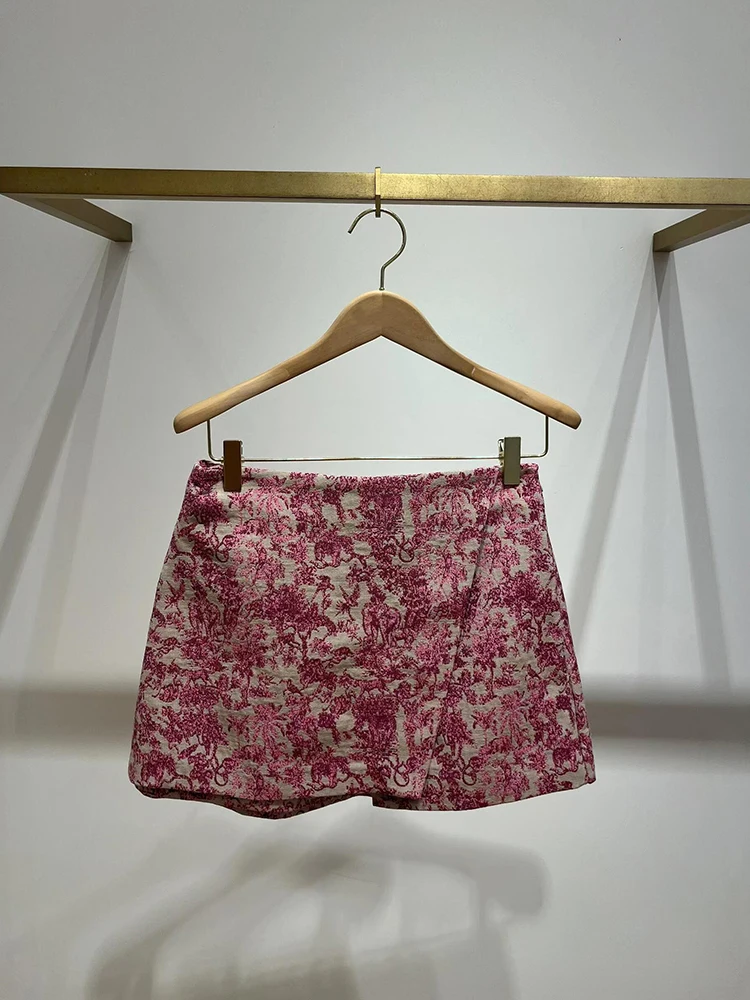 

Ele High Waist Printed Asymmetrical Skirt Pants for Women Autumn Commute Sle Polyester Fiber A-Line ort Skirt