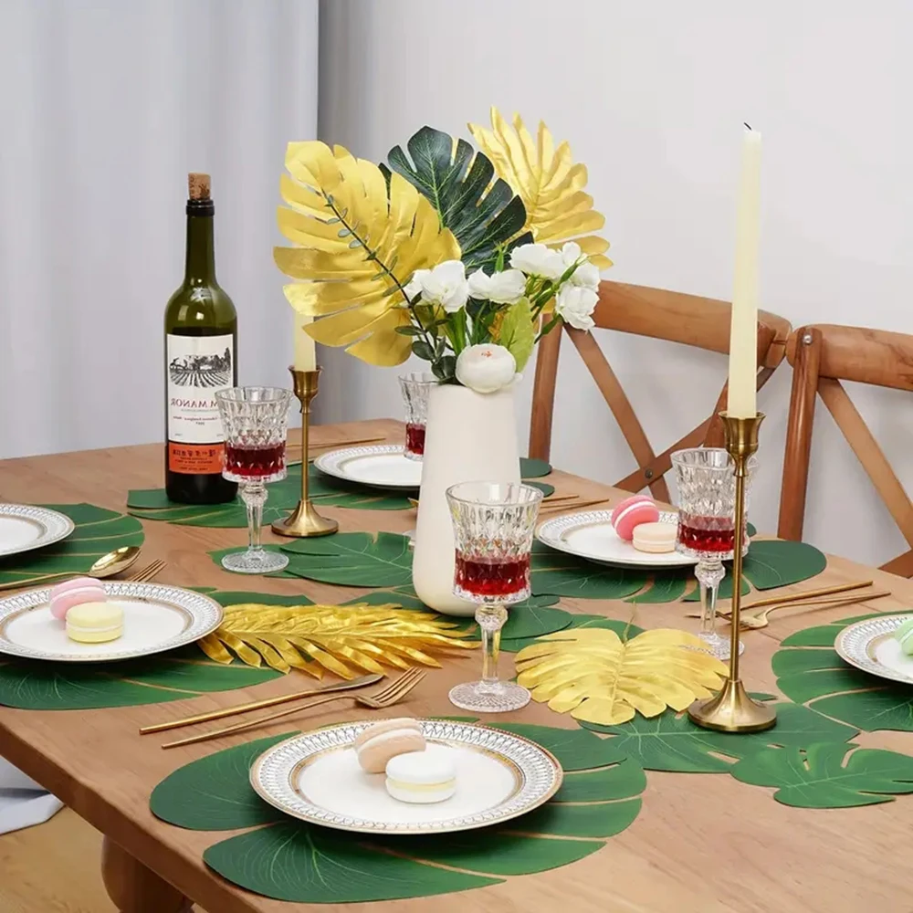38Pcs Artificial Palm Leaf Set Fake Plant Bouquet Room Table Decor Realistic Green Plants for Wedding Decoration Hawaiian Party - view 5