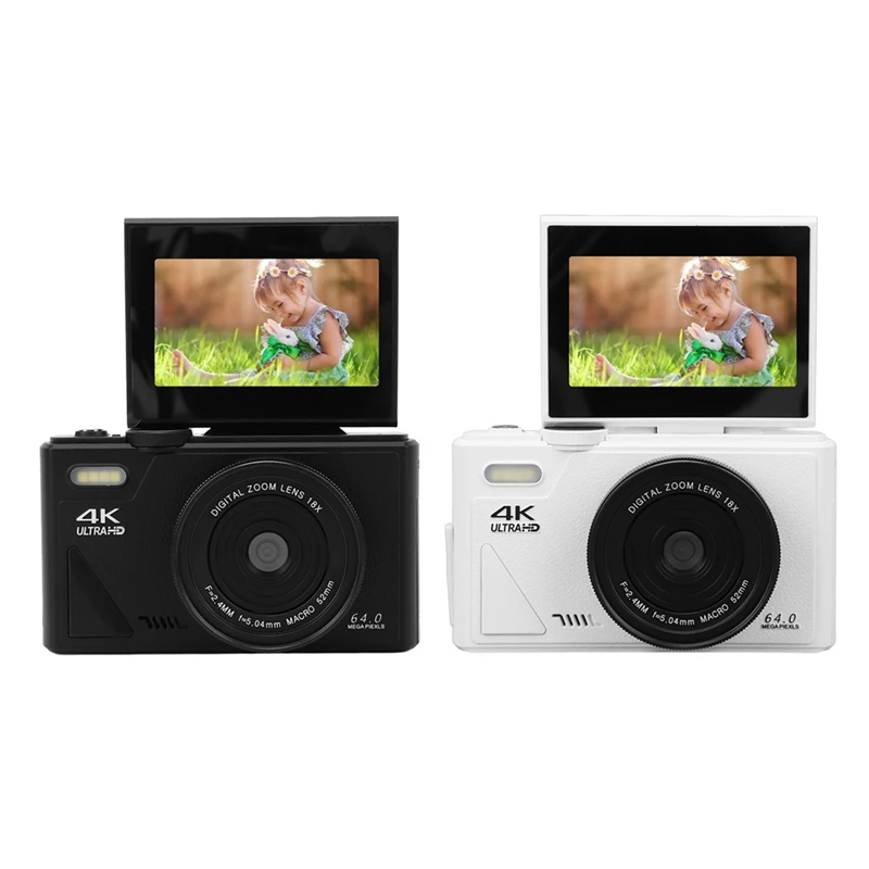 Câmera digital retrô 64MP Estabilização Função de pausa de vídeo Câmera digital com tela IPS de 3 polegadas para vlogging