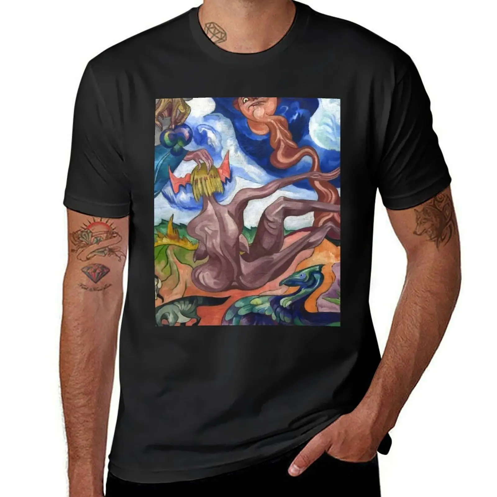 Abstract creatures and Faces surrealist artwork T-Shirt plus sizes tops sports fans fitted t shirts for men