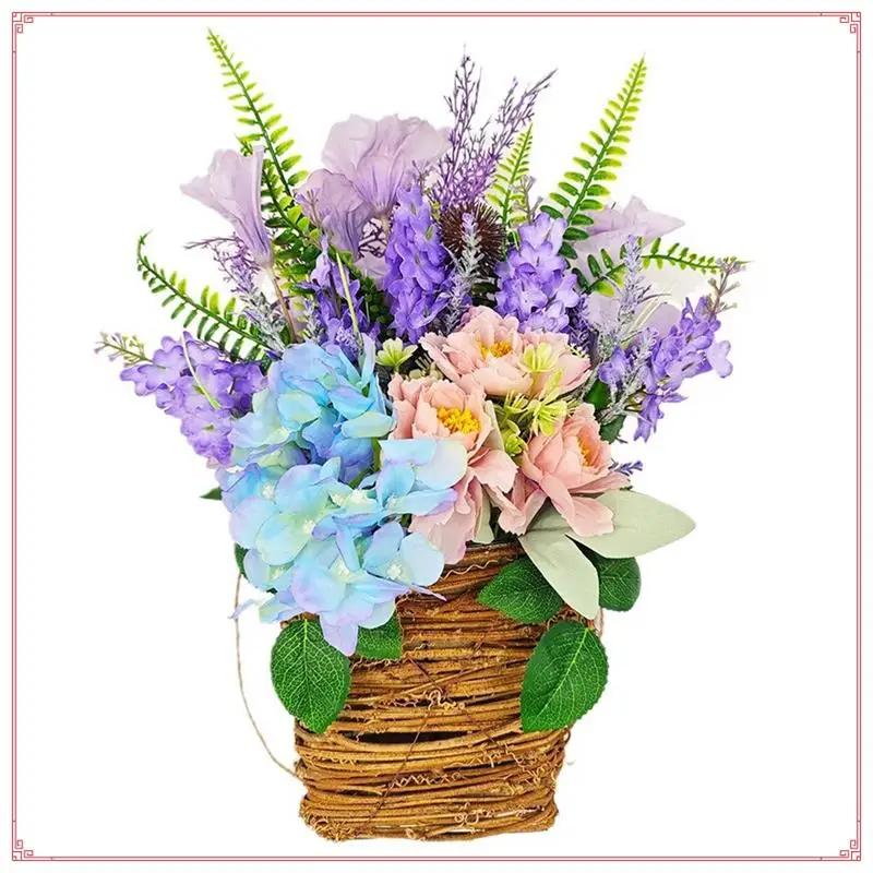 Simulation Flower Basket Door Front Wreath Simulation Plant Hanging Front Door Spring And Summer Welcome Sign