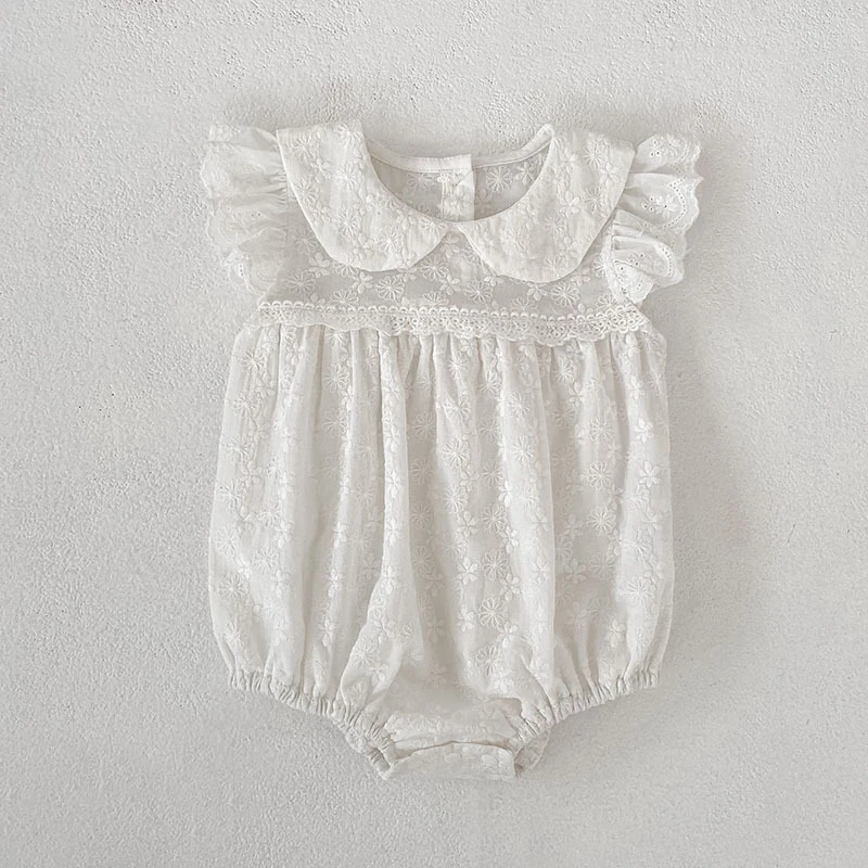 2026 Neuer Sommer 0-24M Baby Mädchen Kurzarm Baumwolle Weißer Strampler 2-6 Jahre Kinder Prinzessin Süßes Stickerei-Kleid Schwesterkleid – Detail 2