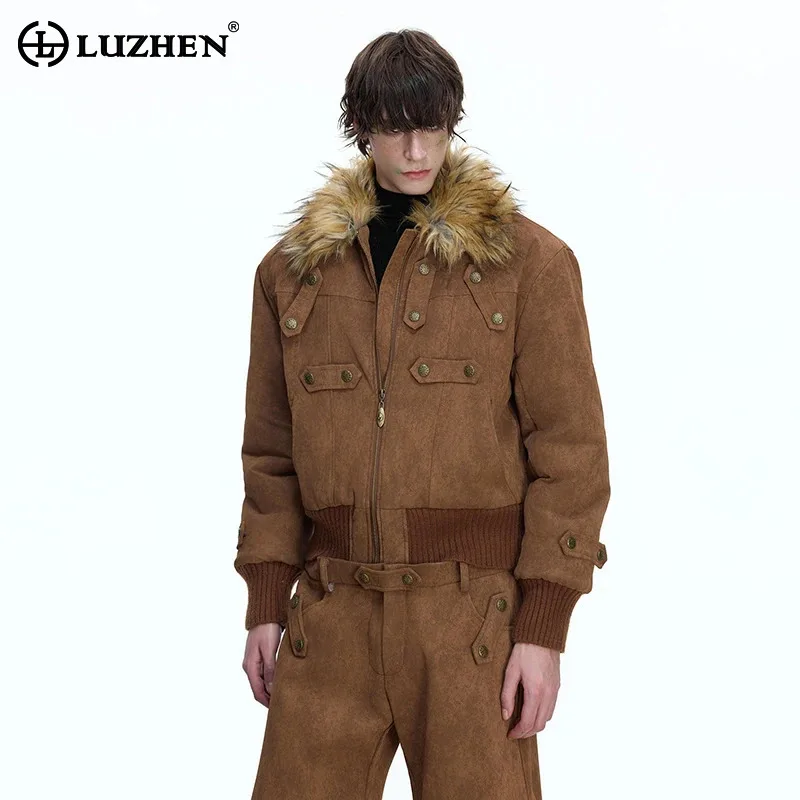 

Мужская парка LUZHEN 2026: Новая, Оригинальная, Высококачественная, с подкладкой из искусственного меха, теплая, с отложным воротником, модная, стильная, однотонная, утепленная куртка JY6141