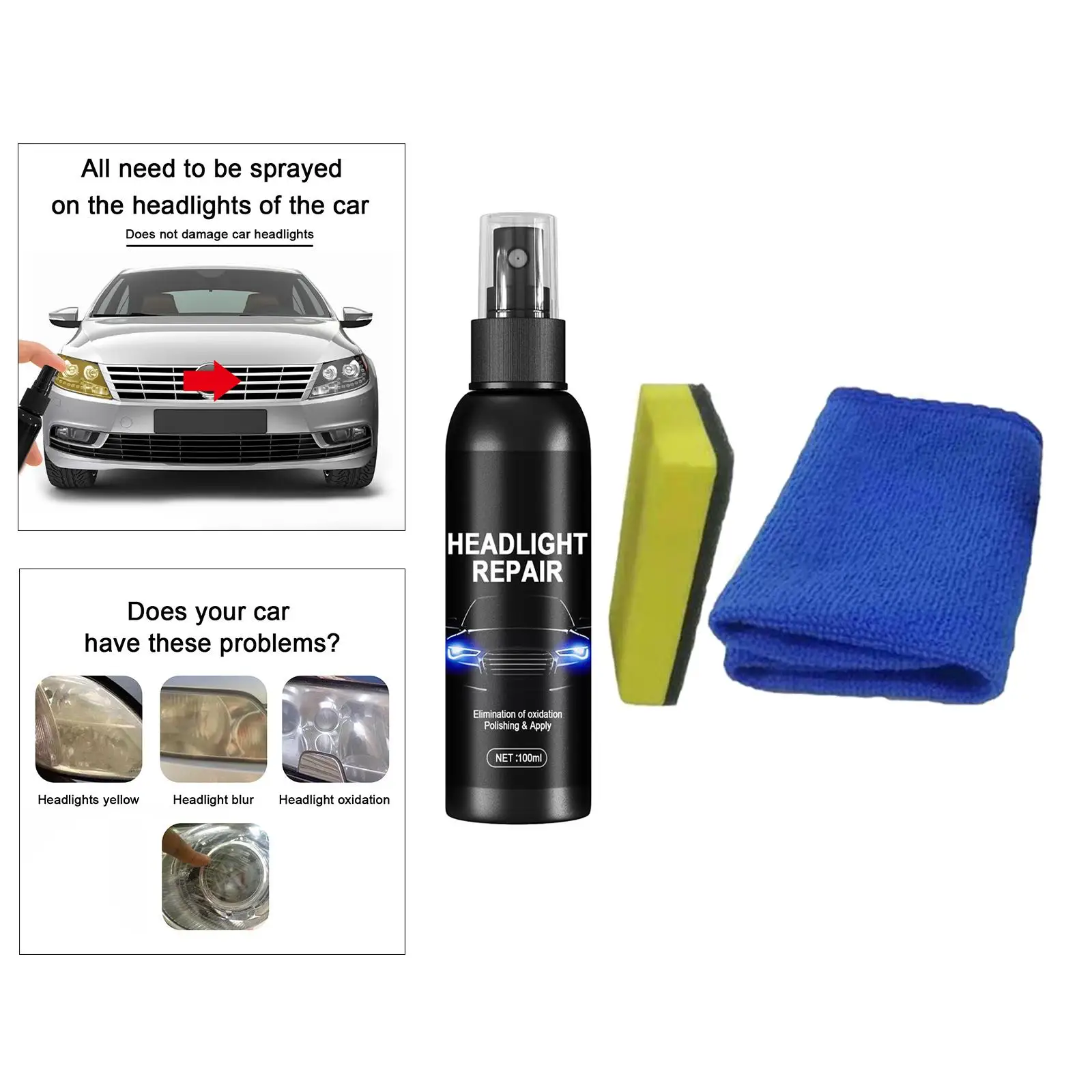 Car Headlight Restoration Kit Headlamp Care Yellowing Aging Polish Liquid