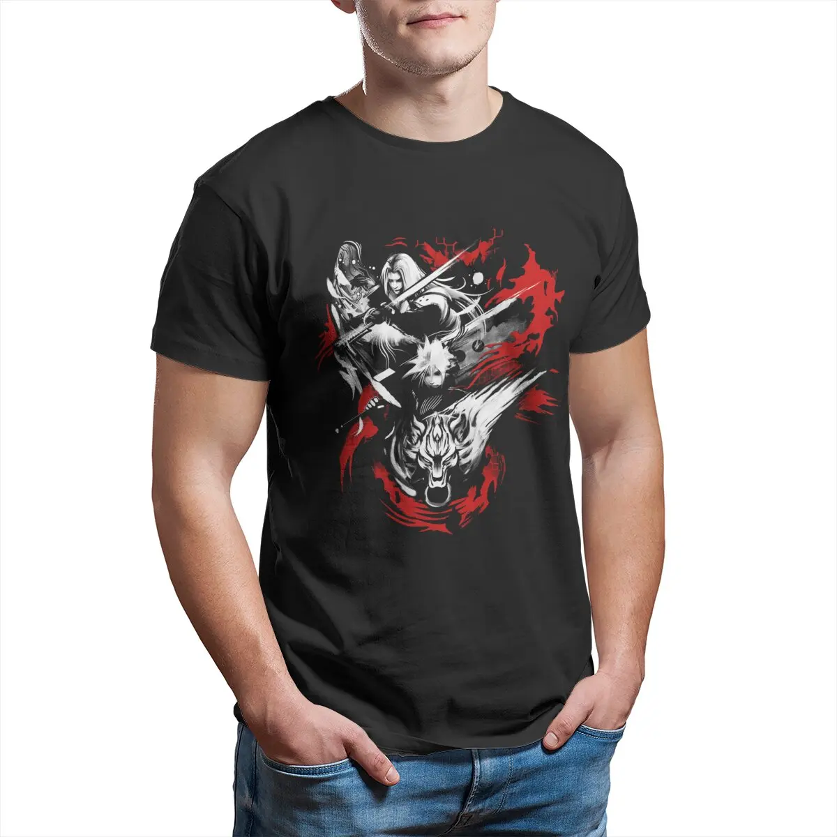 Men's Final Fantasy Amano Chaos Fantasy T Shirts Retro games Pure Cotton plus size Clothing Vintage Printed T-Shirts