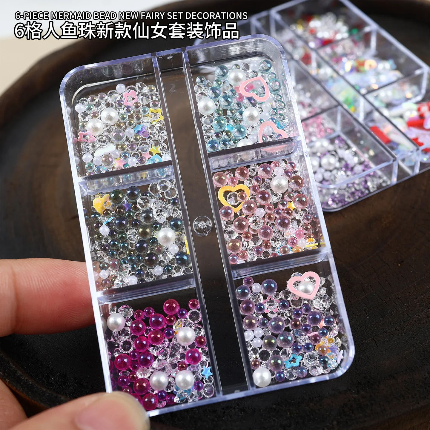 6 Grids Aurora Clear Mermaid Beads Nail Charms Set Mixed Pearl Hollow Heart Star Sequins Decorations DIY Manicure Accessories