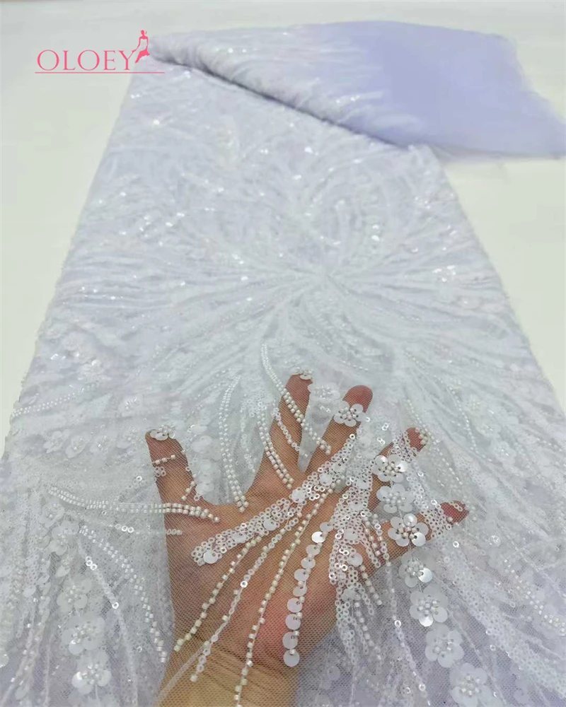 

OLOEY Luxury Sequence African Lace Fabrics 2026 Latest High Quality French Tulle Lace Embroidery With Beads For Party Dress