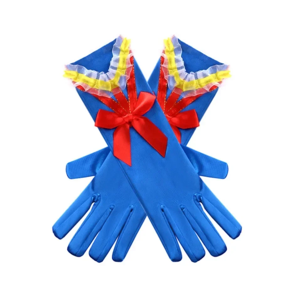 Girls Snow White Color Bow Bloves Kids Wedding Royal Blue Full Fingers Mittens Mid Lace Gloves Princess Dress Up Accessories