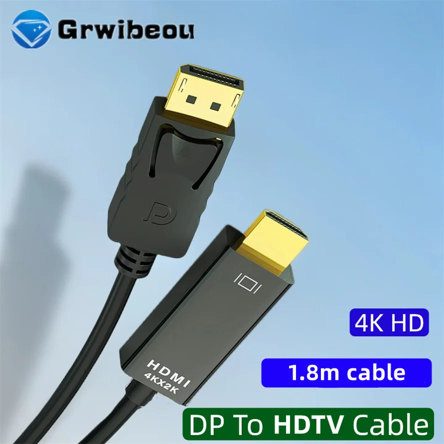 4K DisplayPort to HDMI-compatible Adapter 1.8M Cable 1080P DP to HDMI-compatible Converter Cable for PC TV Monitor Projector