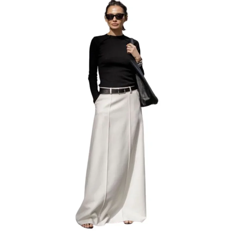 Lemongor Korean Fashion H-Line Maxi Skirts Summer Fashion Solid Color Going Out Long Skirt Bottoms For Women 2023 New