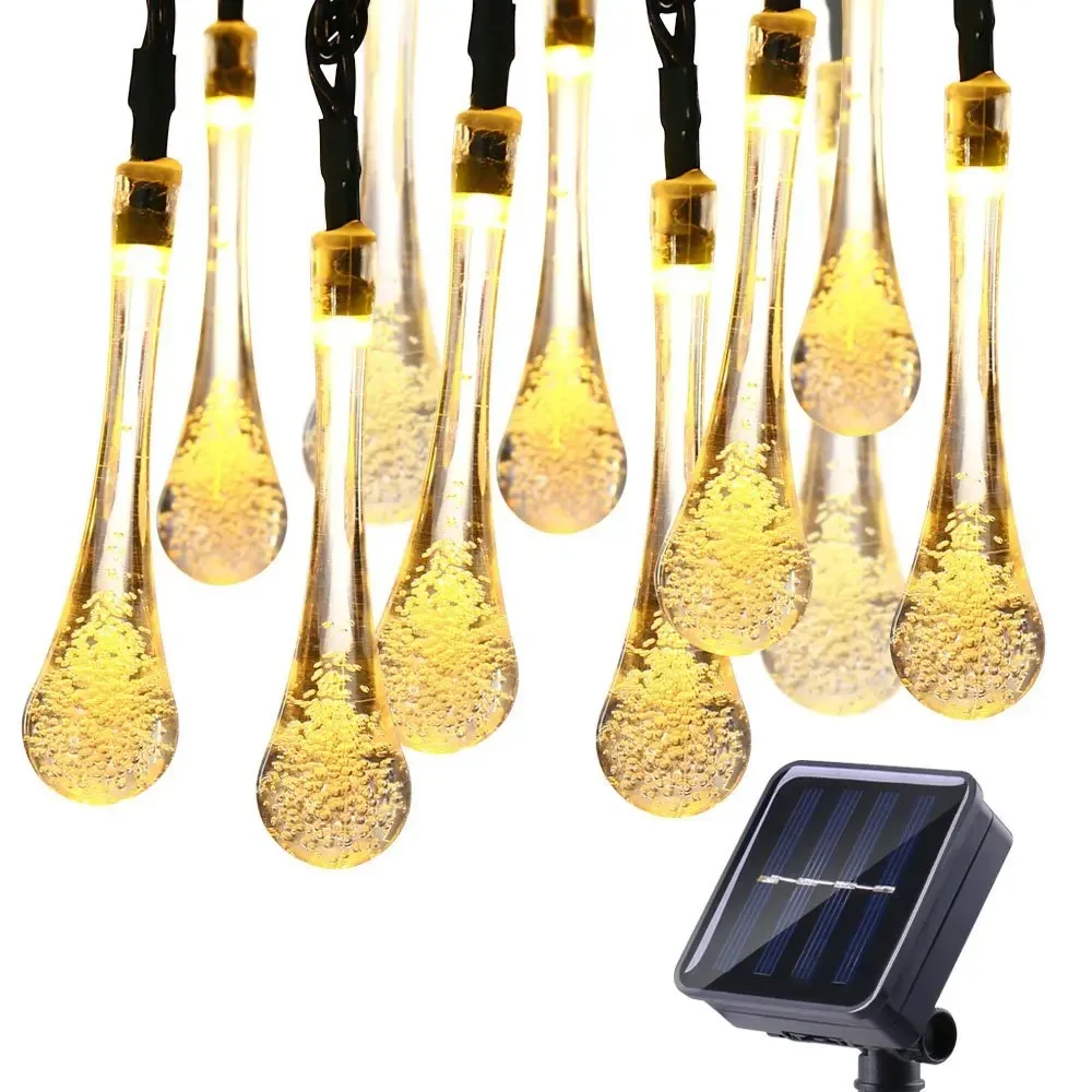 Water Droplets Solar String Lights Waterproof Outdoor 6M 40LED USB Garland Lamp Decoration Christmas Wedding Party Garden