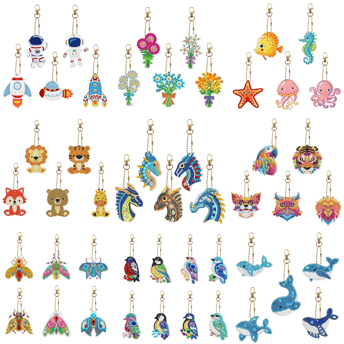 New Keychain 5D Diamond Painting Embroidery Keychain DIY Cartoon Animal Bouquet Keychain Single Sided Point Drill Pendant Gift