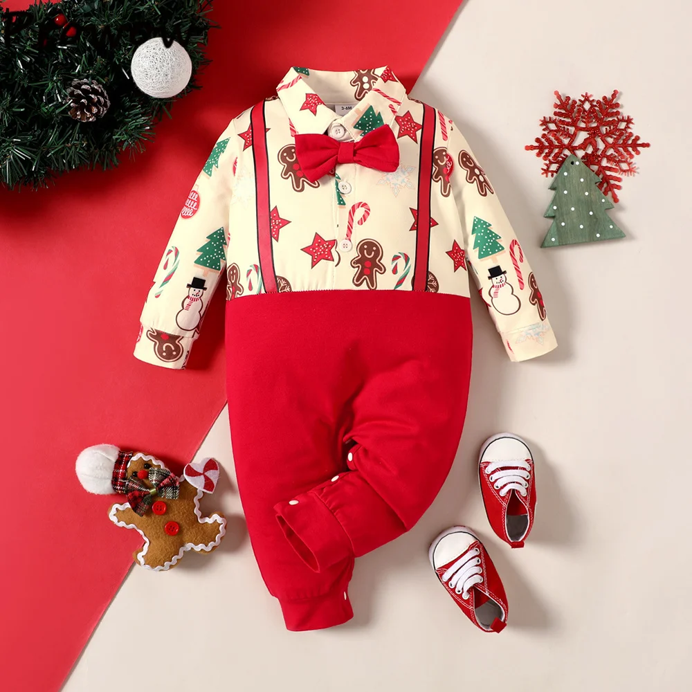 

Low Pirce Cheap Clothes Baby Christmas Rompers Red Necktie Gingerbread Jumpsuit For Newborns My First New Year Costume 2026
