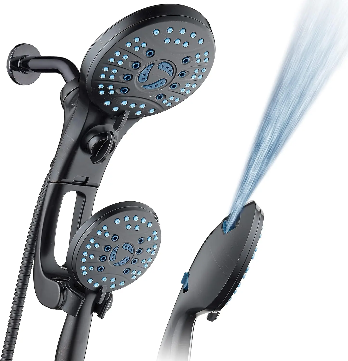 

High Pressure 3-Way Shower Head Combo with Adjustable Arm, 50-Mode Handheld & Rain Head, Anti-Clog Nozzles, Tub & Pet Power Wash, 6ft Hose, Rubbed Bronze